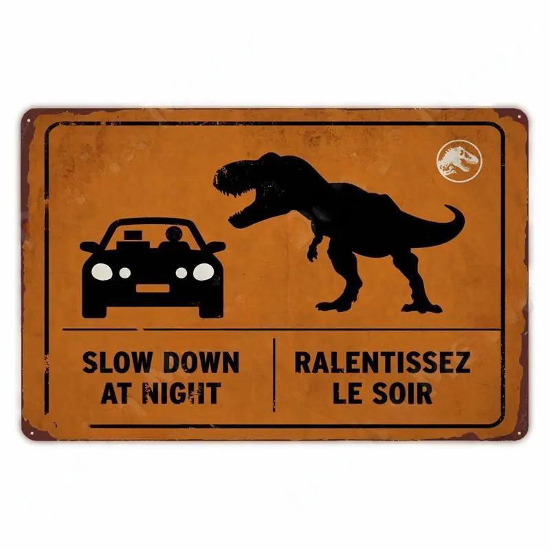 FJ Metal Tin Signs Beware of Raptor Funny Posters Slow Down Sign Garden Home Wall Outdoor Zoo Plaque Dinosaur Decor