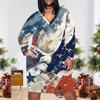 Women Plus Size V Neck Long Sleeve Navy Blue Red White Printed Fitted Straight Dress