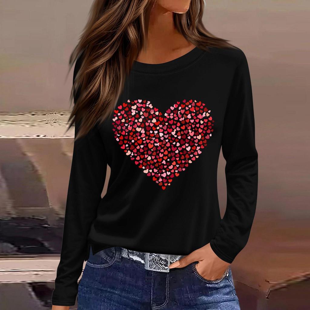 Women's Fashion Casual Slit Hem Round Neck Long Sleeve Loose Christmas Printed T-Shirt Ladies Top