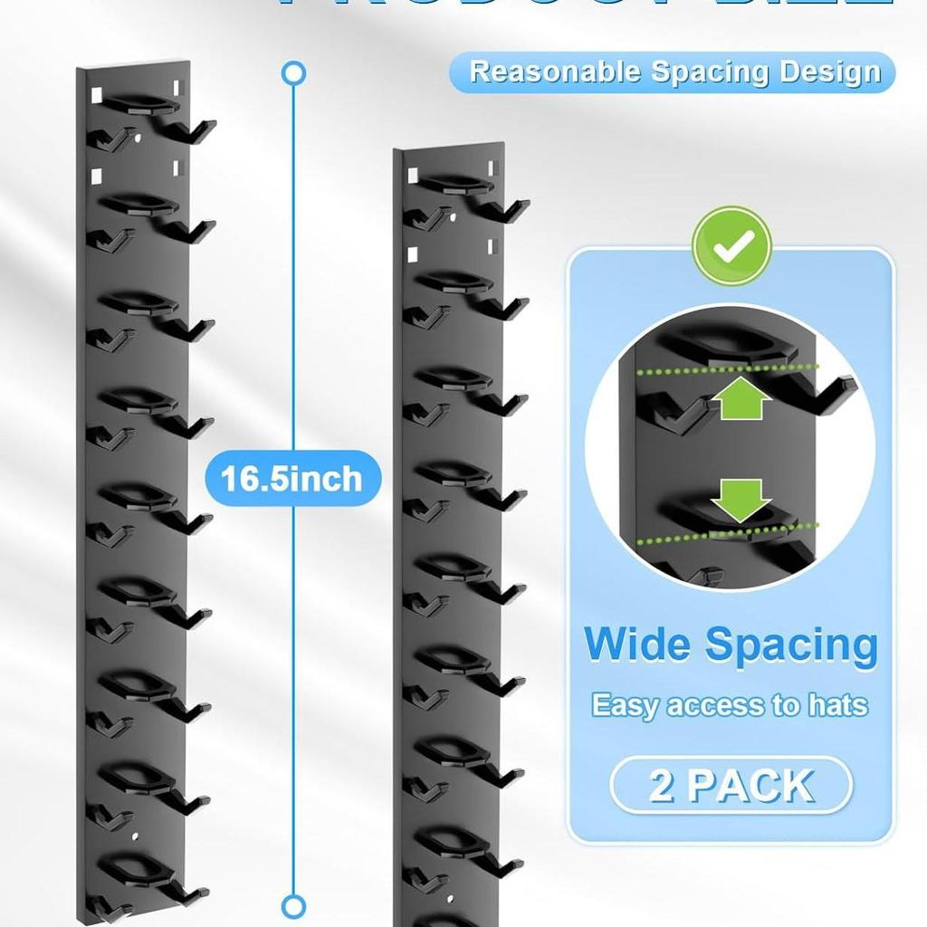 Punch-Free Wall-Mounted Baseball Cap Organizer with Double Hooks