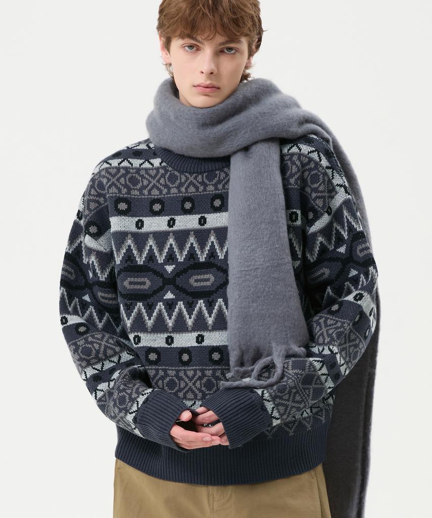 TRILLION Vintage Fair Isle Jacquard Crewneck Knit_Navy