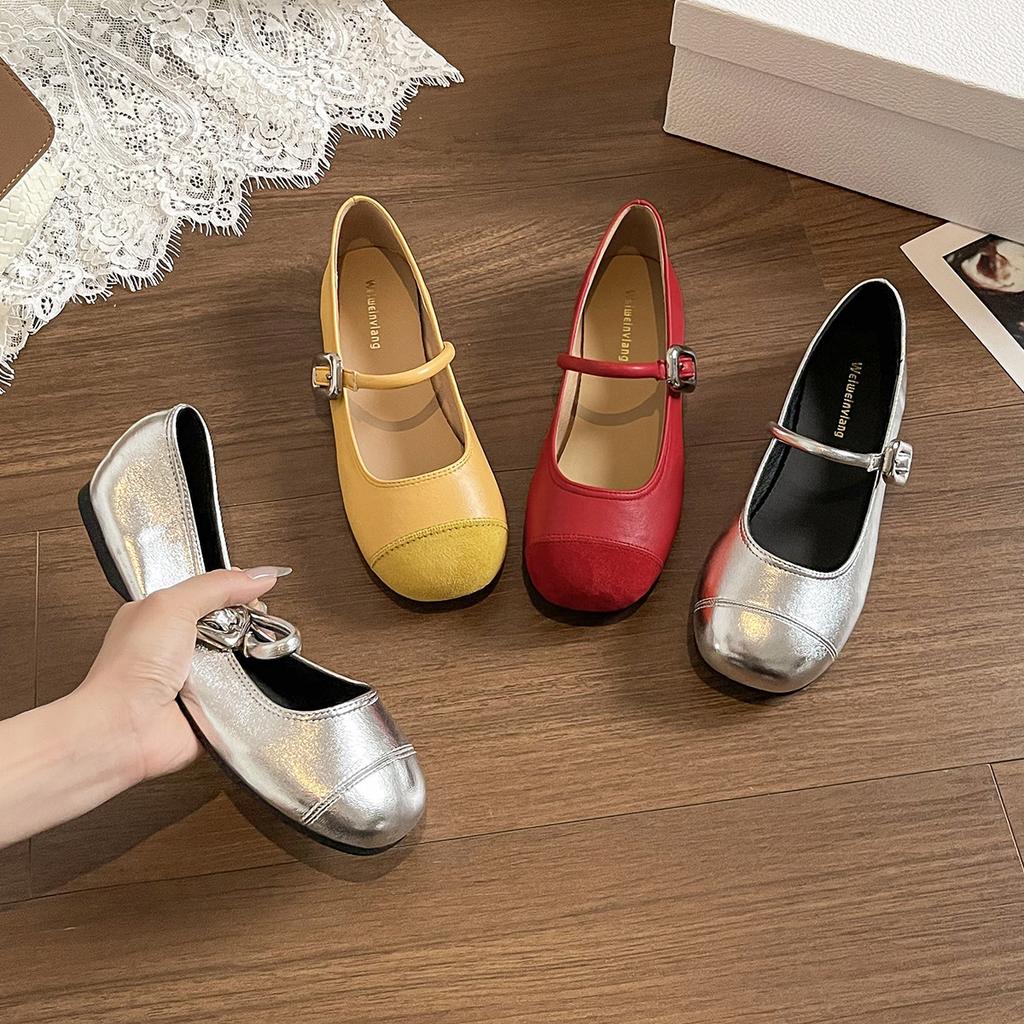 Sheepskin version 2025 autumn French Mary Jane shoes women's headbuckle strap flat ballet shoes women's single shoes