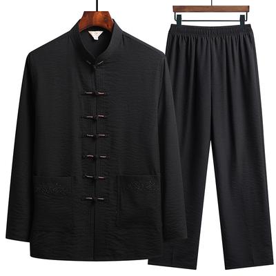Tang-Anzug für Herren, Frühling und Herbst, lässig, langärmelig, chinesische Baumwolle und Leinen, Hanfu