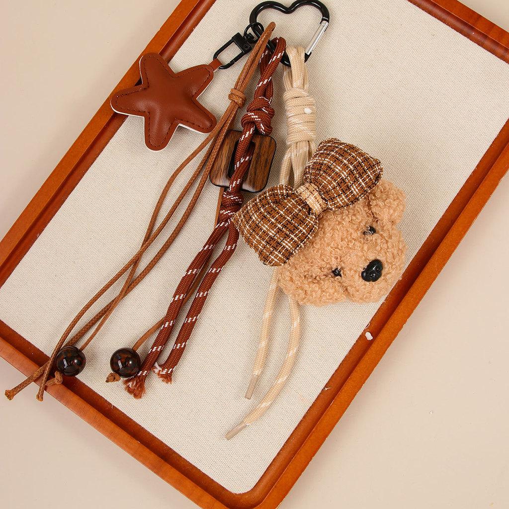 Miu Plush Dog Keychain With Bowknot Hanging Decor For Bag Accessories