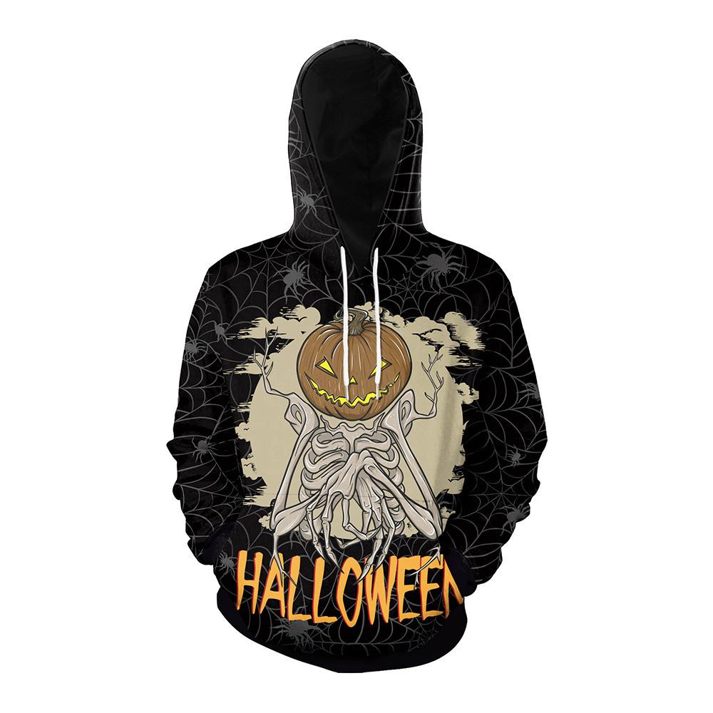 3D Digital Print Skull Hoodie with Long Sleeves, European & American Style, Pumpkin Halloween Design for Men