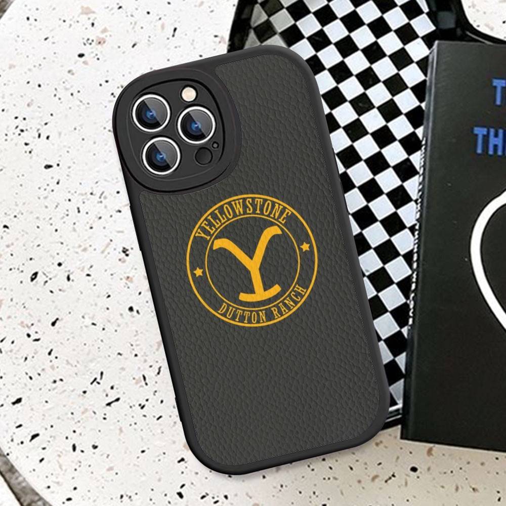 Etui na telefon z logo Y-Yellowstone do iPhone 11 12 13 14 15 16 Pro Max Mini Plus Miękkie skórzane etui