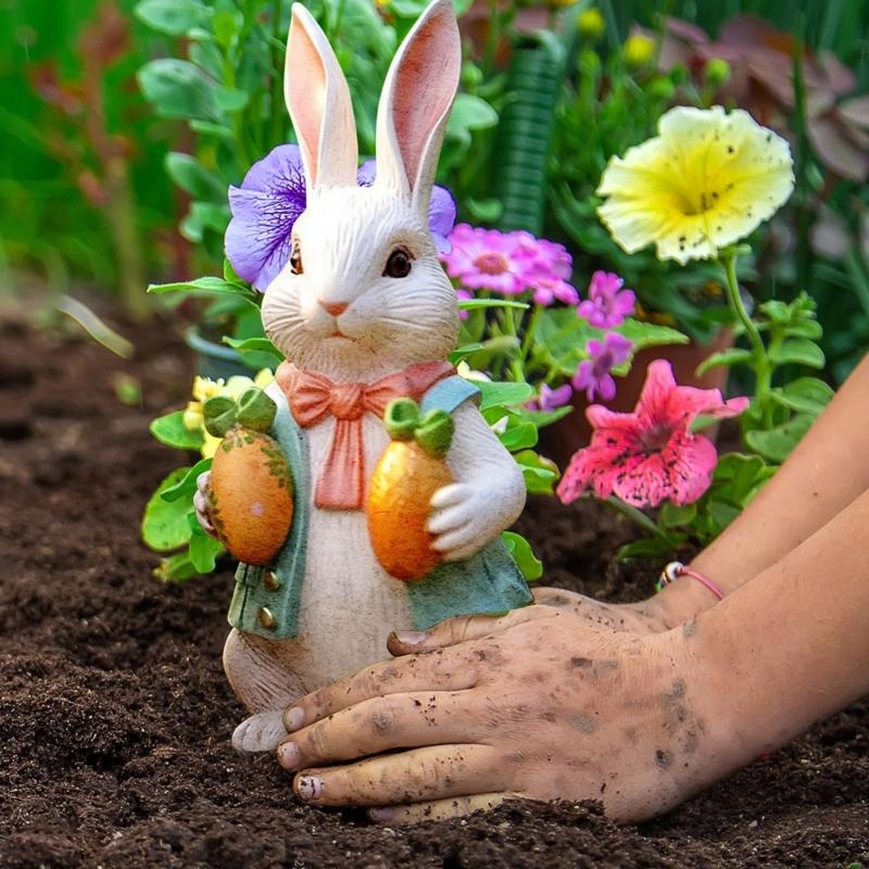2 bucăți țăruș de grădină de Paște, sculptură de iepure colorată, decorare pentru curte pentru sărbătorirea primăverii, ornament rezistent la intemperii