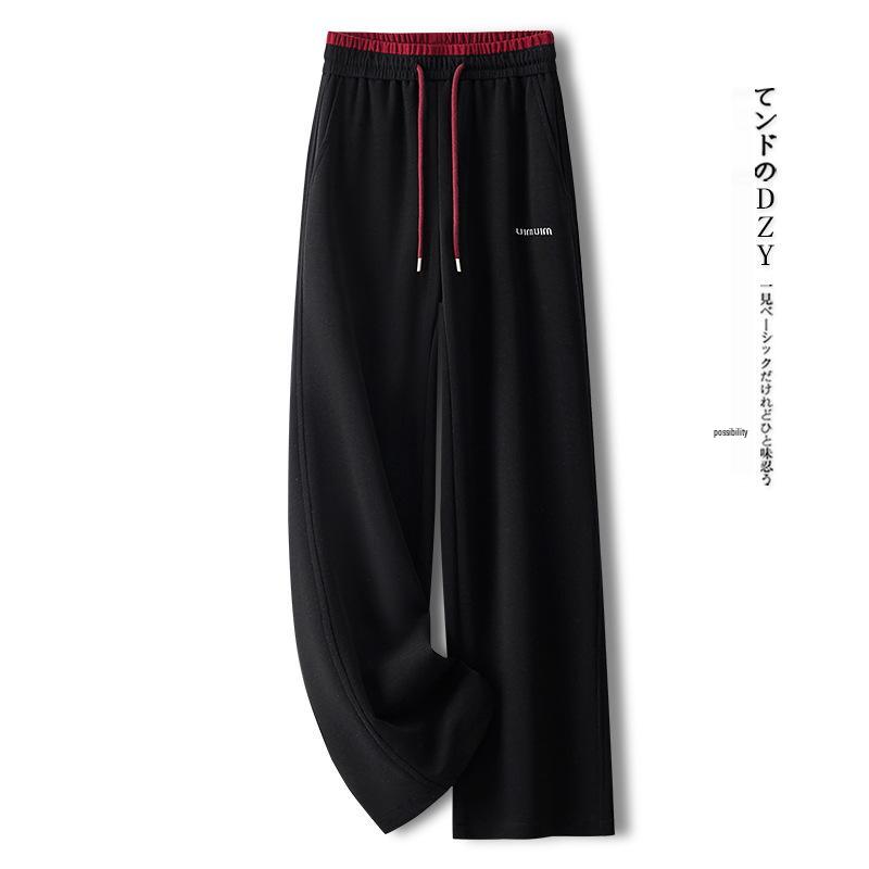 

Women s High-End Gray Color-Block Elastic Waist Wide-Leg Pants for Spring & Autumn 2025 - Slimming, Casual, and Straight-Leg Fit. 30/2XL 125-135 jin чёрный