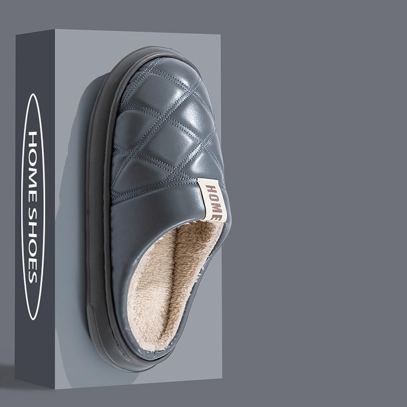 Waterproof thermal cotton slippers men's autumn and winter outer wear fleece non-slip thick bottom home couple household cotton slippers women