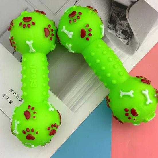Dog Dumbbell Toy Squeaky Dumbbell Dog Chew Toy Raised Texture Teeth Cleaning Toy for Puppy Teething Dogs Interactive Play