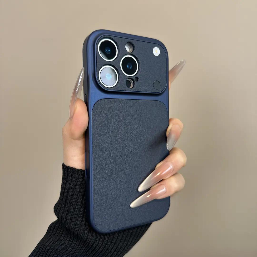 

Бізнес-чохол-колір з текстурою натуральної шкіри для iPhone 17 Air 16 15 14 Plus 13 Pro Max Матовий Ударостійкий Захист камери iPhone Air темно-синього кольору