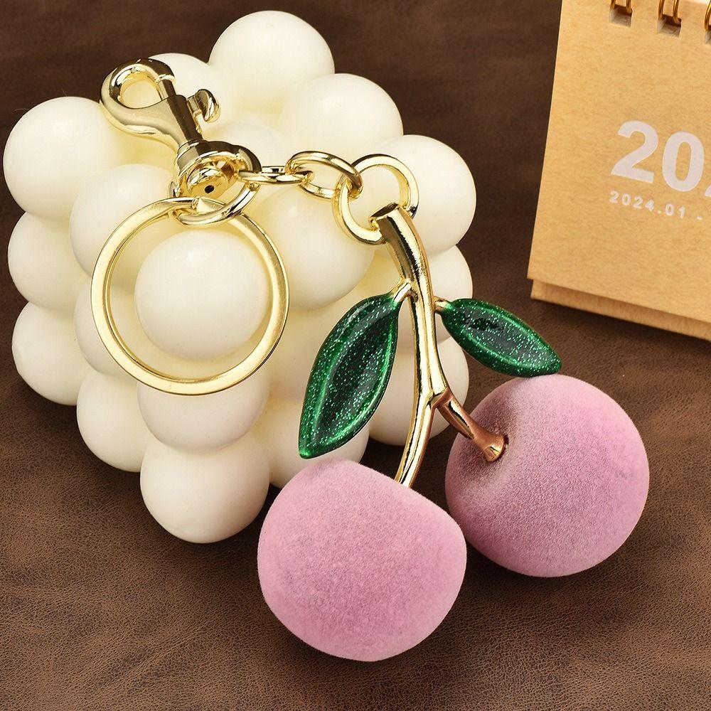Ornaments Cherry Fruit Keychain Plush Cherry Bag Charms Flocking Cherry Pendant  Backpack Decor