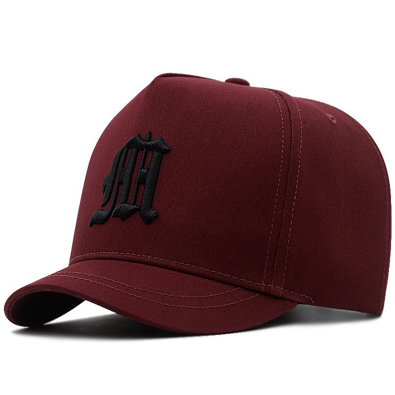 Big head circumference short brim baseball cap high top versatile hard top letter embroidered burgundy cap