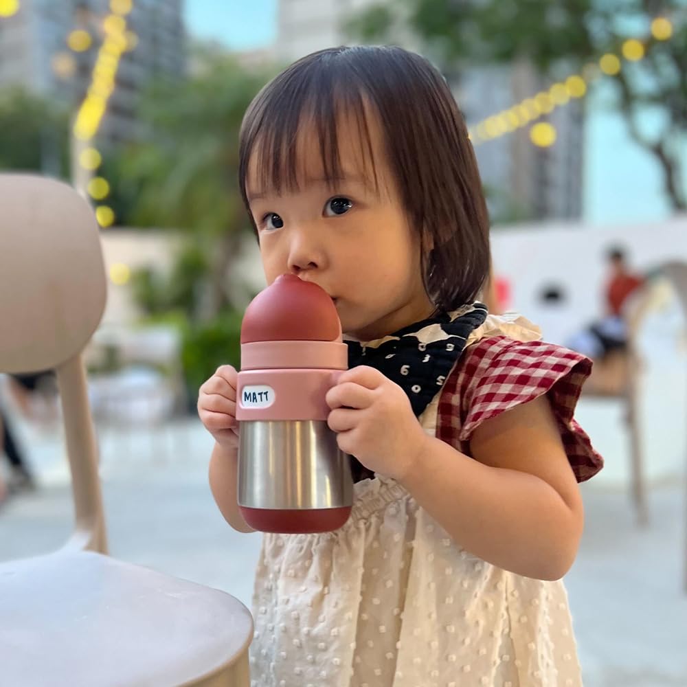 Meroware Baby Thermos with Stainless Steel Insulated Straw for Boys and New Matt Matte New Muted Baby Gift Straw, 270ml, Mug, Toddlers, Girls, Color,
