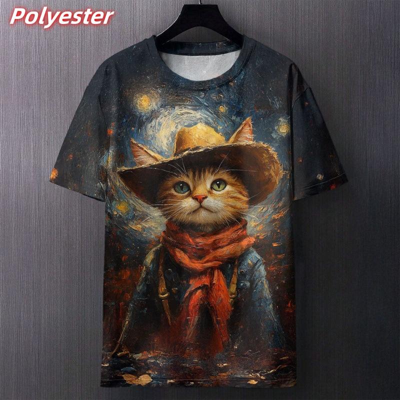 

Funny Cat Pattern T Shirts For Men Clothing Cute Animal 3D Printed T-Shirt Summer New Casual Fashion Tops Short Sleeve Tees S