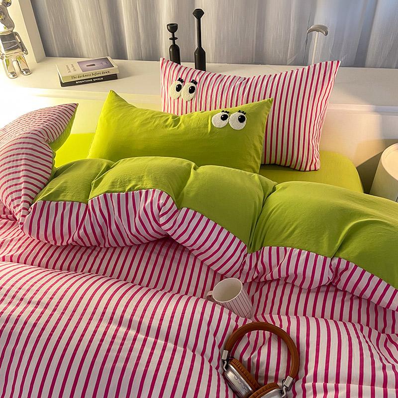 

Stripe Washed Cotton Bedding Set Pillowcase bed sheet Single Full Size Bed Linen Duvet Cover Set Queen/King Double Single Bed Single 3pcs 150x200