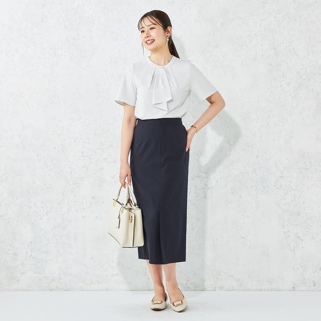 blouse with bowtie and ruffled cool to the selectable for L gray [Aoki] Short-sleeved frills, touch, washable, design, cut-and-sew, work, office,