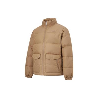 Li Ning Sports Lifestyle Series Solid Color Stand Collar Short Down Jacket Unisex Outerwear Light-Chestnut-Brown AYMT063-3
