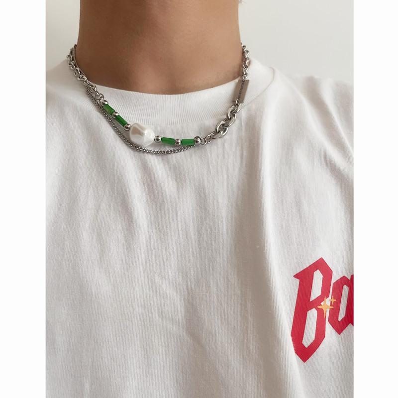Retro Geometric Stainless Steel Necklace With Multilayer Design For Men And Women