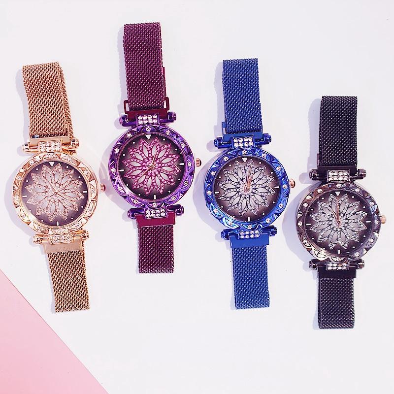 (Watch + bracelet) women watch / stainless steel bracelet with quartz watch / luxurious starry sky dial