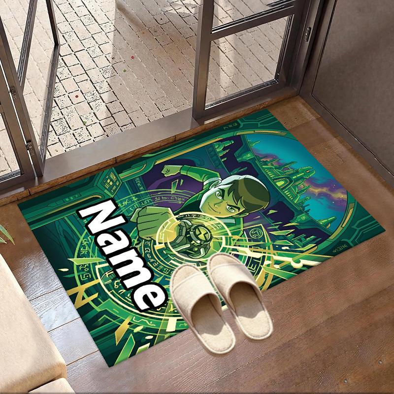 Custom Name Personalized Ben 10 Cartoon Print Carpet, Versatile Home Decor Rug, for Playroom, Apartment, Balcony, Entryway, Hallway Gift