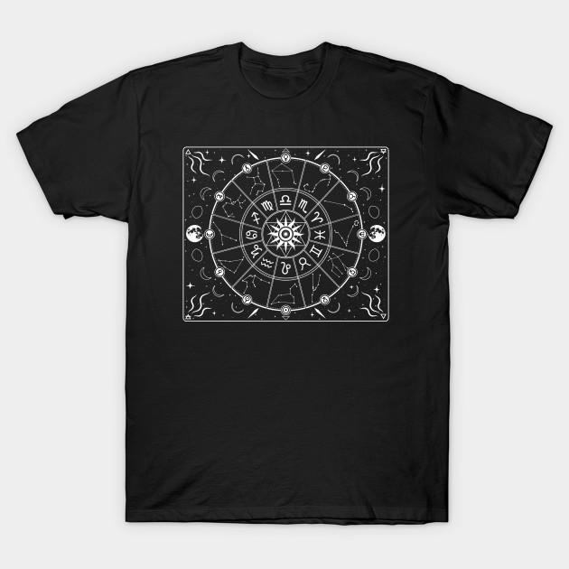 

Men Black Print T-shirt Zodiac Wheel No-Cut Transfer Paper Print Cotton Tshirt 2XL чорний