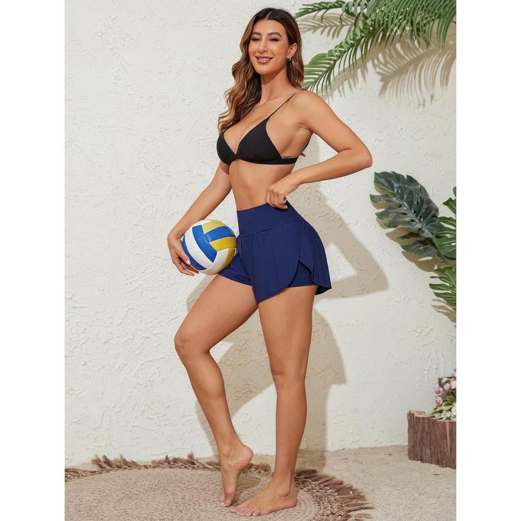 CHARMLEAKS Pantaloncini da bagno da donna Pantaloncini da bagno con spacco laterale Pantaloncini da surf 2 in 1 con tasche sul fondo