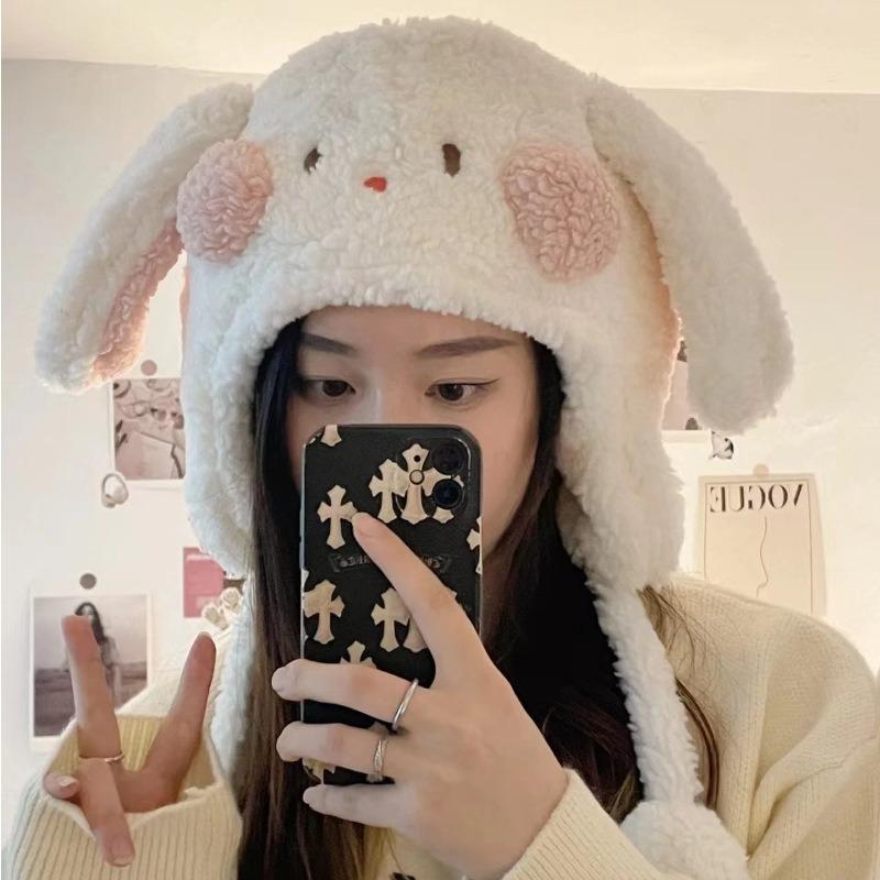 Cartoon cute big-eared rabbit female new winter thickened warm plush ear cap