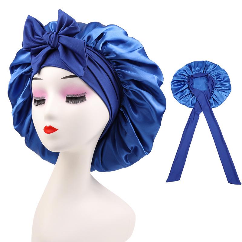 Satin Shower Cap For Women Waterproof Silk Bonnet With Elastic Band Bath Cap For Long Hair Shower Hair Cover Accessories