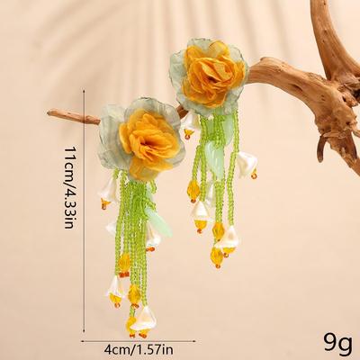 Luxurious Organza Tassel Flower Earrings - Exquisite Women's Ear Jewelry