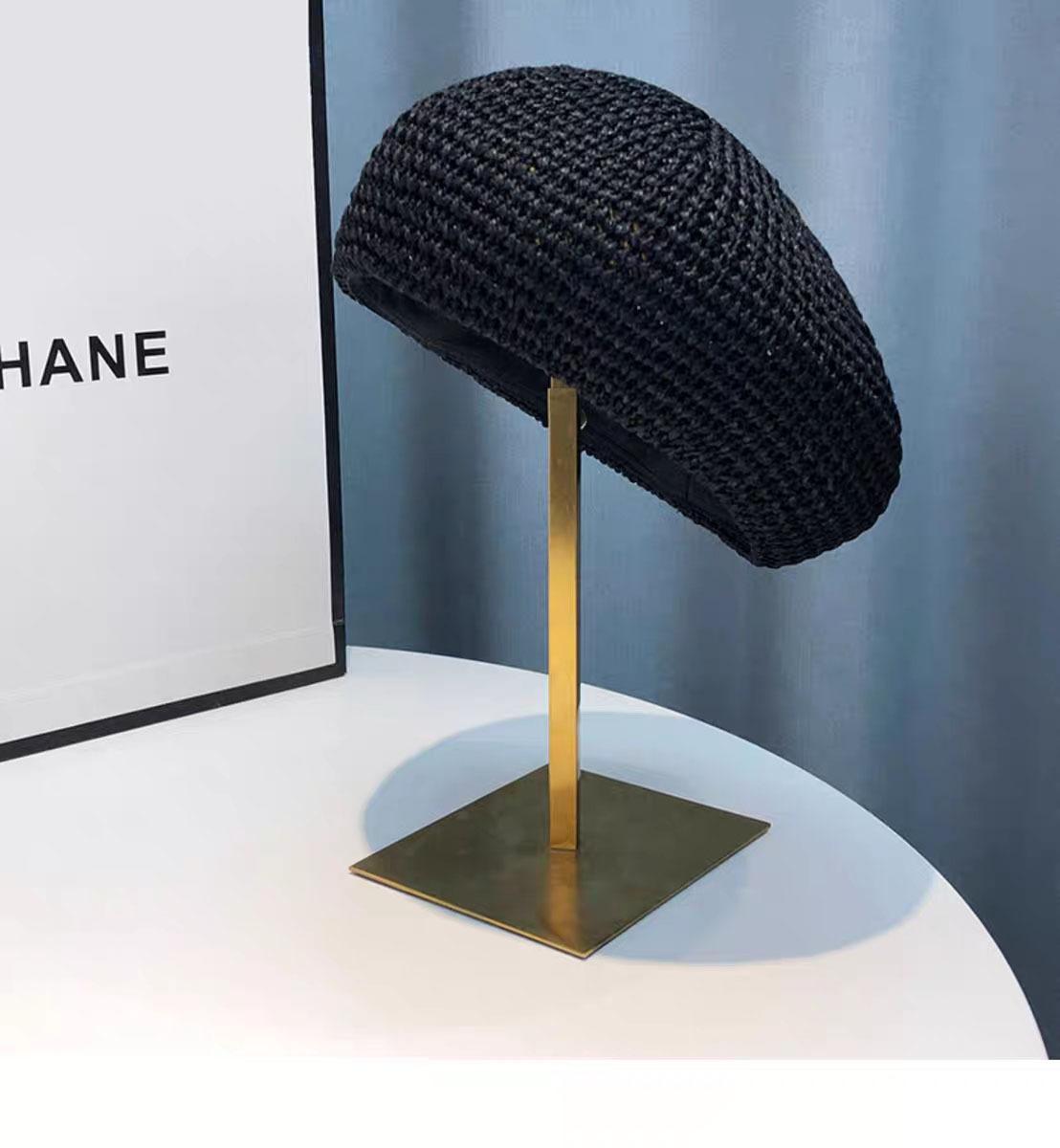 

Летний тонкий плетеный берет детский нишевый дизайн японский маленький свежий полый дышащий бутон шляпа художника M（56-58cm） чёрный