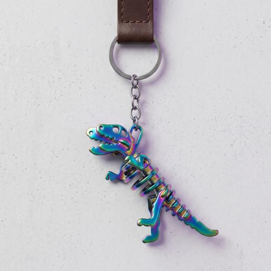 Goth Core Dinosaur Keychain Glow Skull Skeleton with Metal Chain, Y2K Grunge Accessories for Backpack & Keys