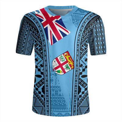 The Republic-of Fiji Flag 3D Printing V Neck T Shirt Fiji Rugby-Jersey Emblem Graphic V Neck