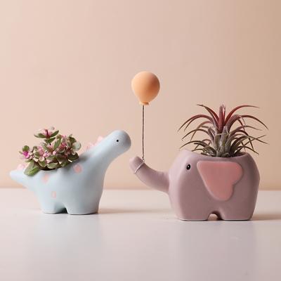 Vaso da fiori creativo a forma di fiore Ins Vaso da fiori in ceramica Vaso da fiori succulento Elefante cartone animato Dinosauro Carino Decorazione per la casa