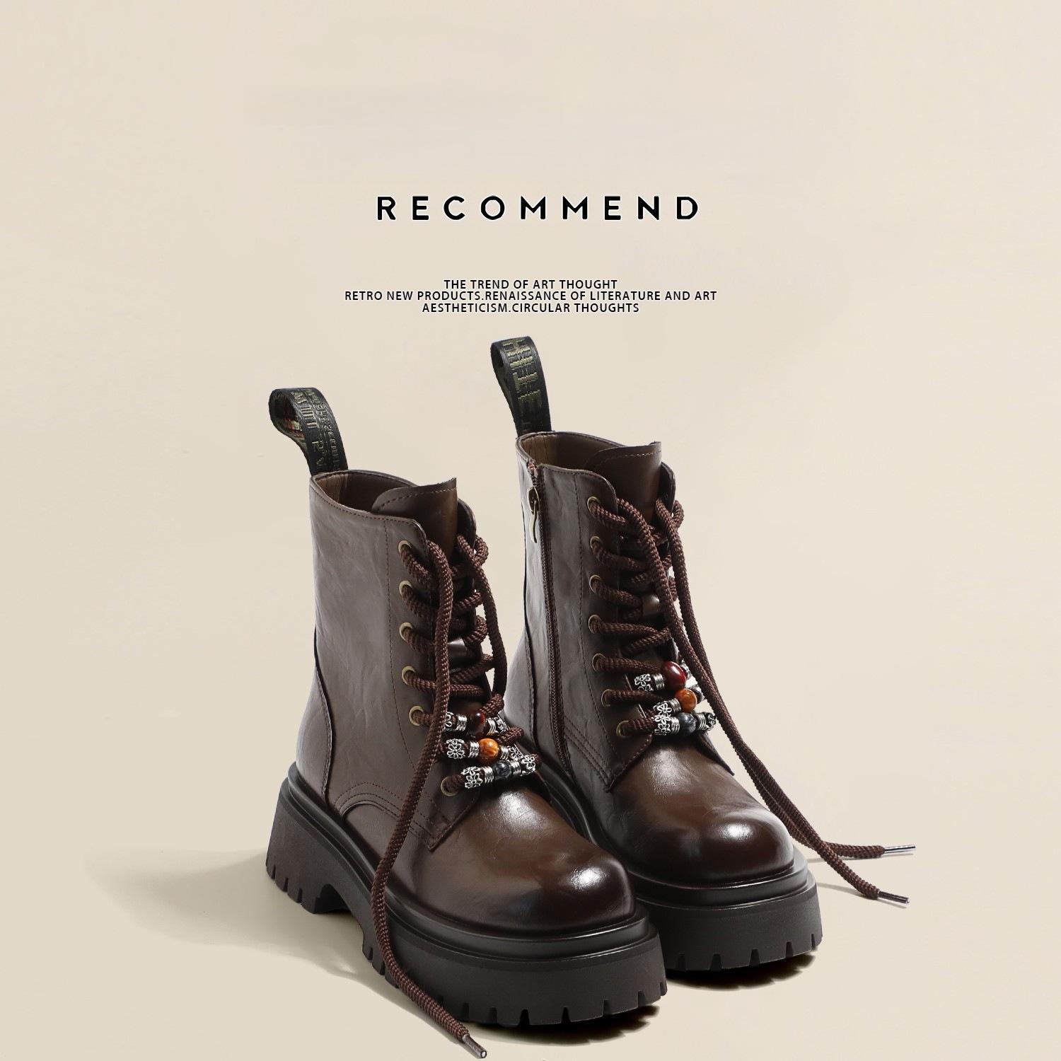 

Blue Cabinet~ Height-increasing thick-soled Martin boots for women s 2025 new brown polished retro single boots Super fire British short boots 40 коричневый