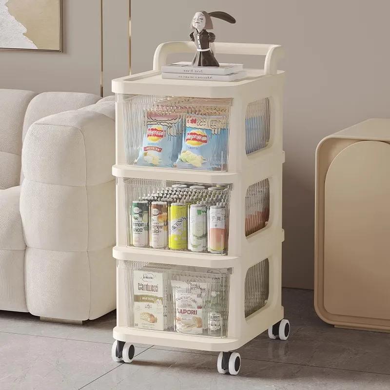 Transparent Multilayer Trolley Storage Shelf Drawer-Type Rolling Storage Cart With Handle Mobile Cosmetics Snack Storage Rack