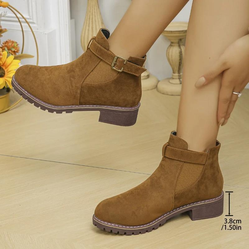 Women's Shoes 2025 High Quality Belt Buckle Women's Boots Fashion Plus Size Modern Boots Women Hot Sale Round Toe Naked Boots