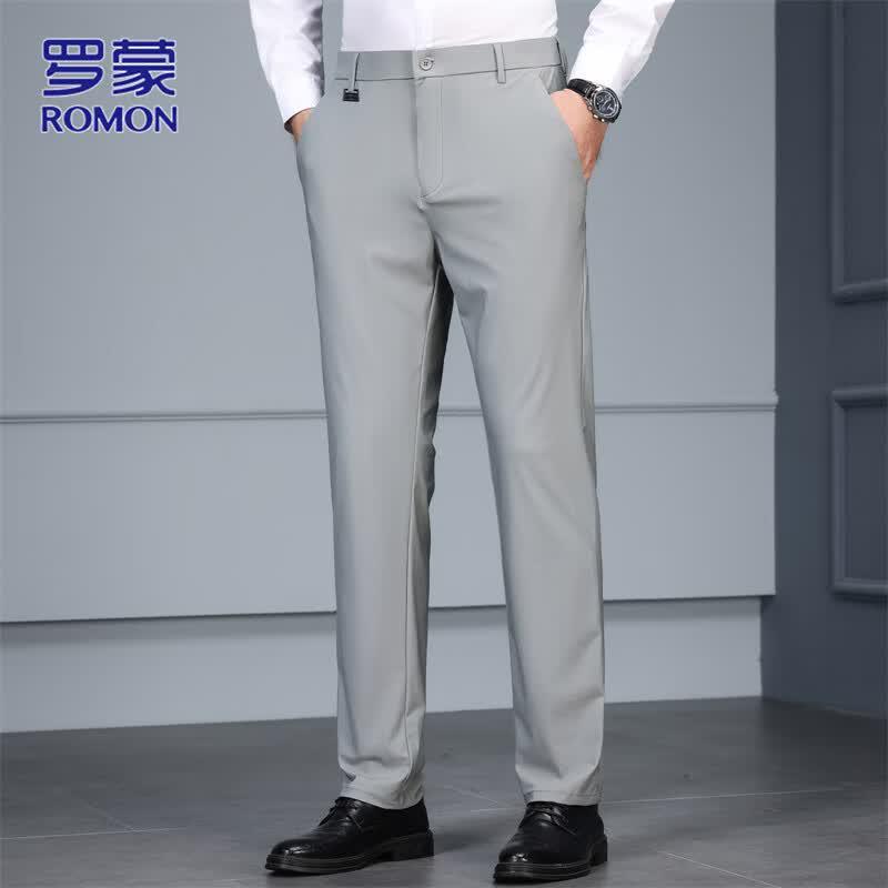 ROMON Men's Elastic Slim Fit Business Casual Trousers