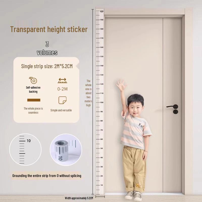 Transparent Removable Height Chart Sticker for Kids - Accurate Wall Measurement