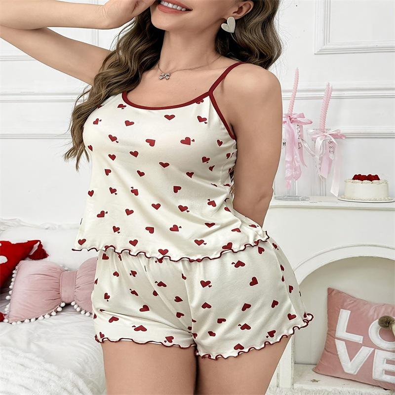 European & American Printed Camisole and Shorts Pajama Set - Women's Sexy Home Wear