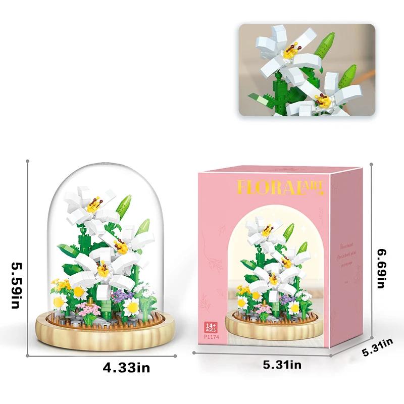 Bouquet Potted Building Blocks Sets Rose Chrysanthemum Orchid Succulents Bricks Model Romantic Assembly Toy Gifts For Children