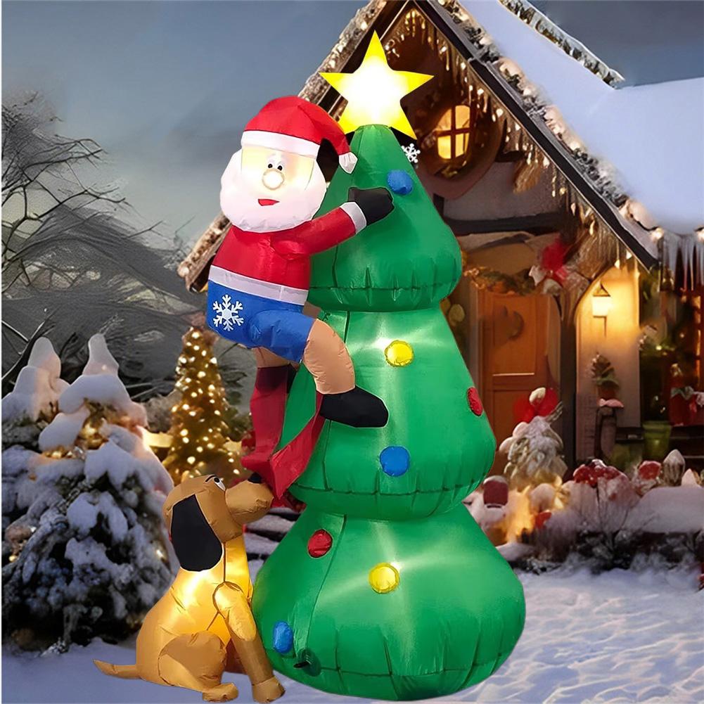 Christmas Inflatables Decoration Dog Bite Santa Built-in LED Inflatable Model Luminous Xmas Atmosphere Outdoor Decor Model