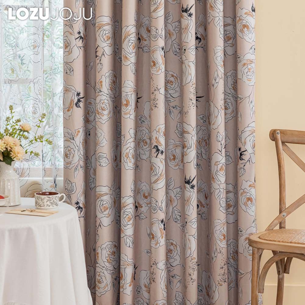 1PC LOZUJOJU French Fashionable Printed Rose Patterned Curtains Full Blackout Curtains for Bedroom Living Room Balcony Window for Home Decor