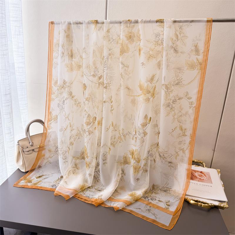 Chiffrement Ya Huayun Impression fil Yourou Écharpe en soie printemps-été grande longue écharpe châle de voyage protection solaire écharpe pour femme foulard