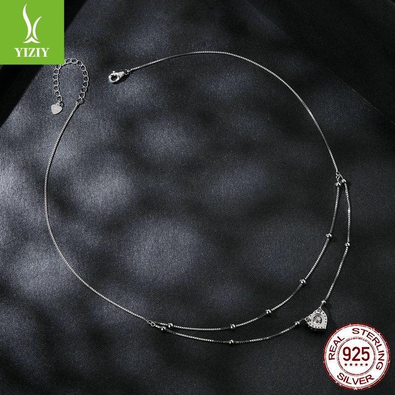 Heart-Shaped One-Carat Moissanite Double-Layer Clavicle Chain, Light Luxury And High-End S925 Sterling Silver Necklace.
