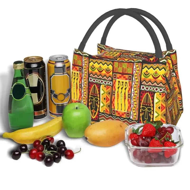 African Elements Pattern Insulated Lunch Bags Women Africa Culture Lunch Container for Outdoor Picnic Storage Meal Food Box