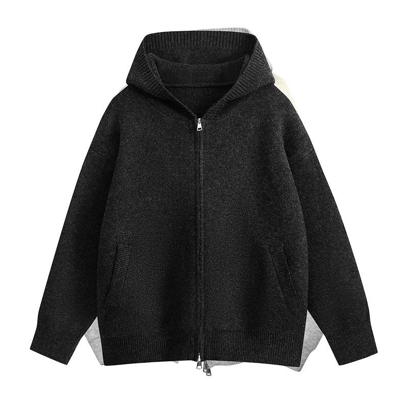 2025 Autumn/Winter High Neck Korean Style Double Zipper Knitted Cardigan for Couples – Loose Fit Sweater