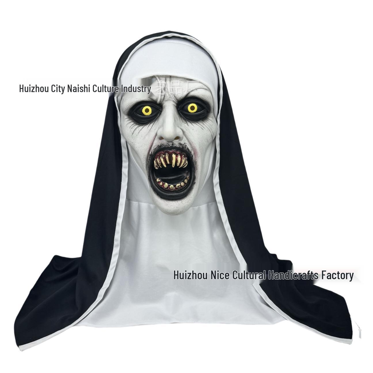 Latex Grandma Bald Man Nun Halloween Mask with Fangs