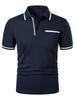 Men's casual fashion solid color short sleeve top lapel men's short sleeve T-shirt Casual fashion solid color top short sleeve