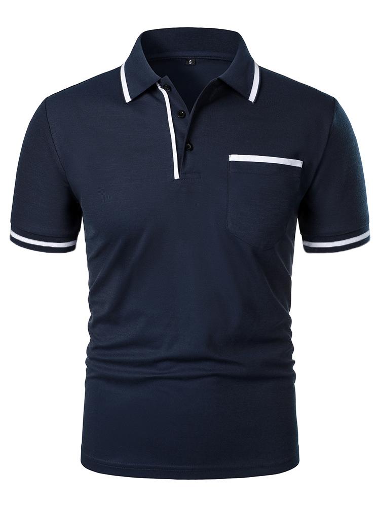 Men's casual fashion solid color short sleeve top lapel men's short sleeve T-shirt Casual fashion solid color top short sleeve